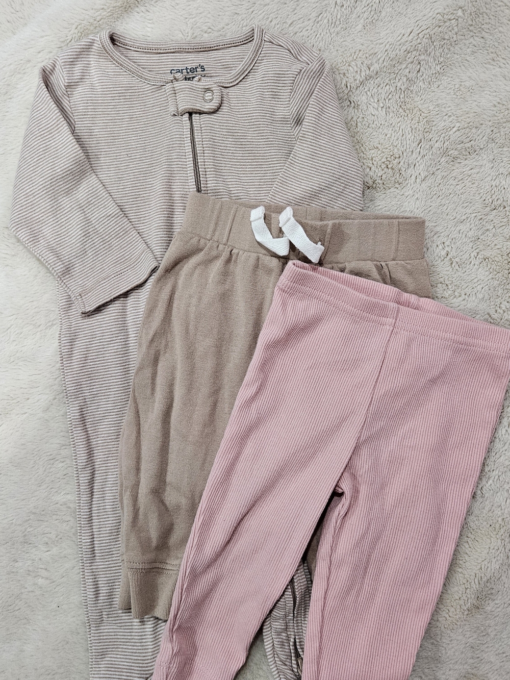 Carter's Pink Leggings & Tan Pants And Footie Bundle - 3-6 Months